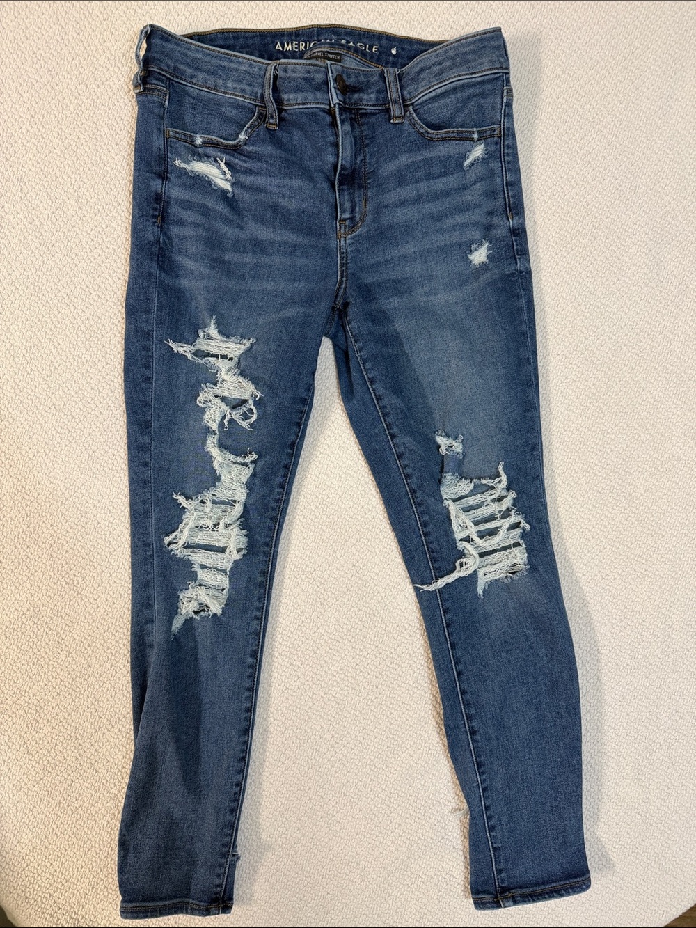 American Eagle Next Level Stretch Ripped Skinny Jeans Blue Size 10